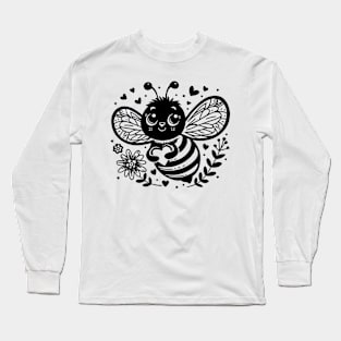 Cute Smiling Bee with Floral Heart Wings Long Sleeve T-Shirt